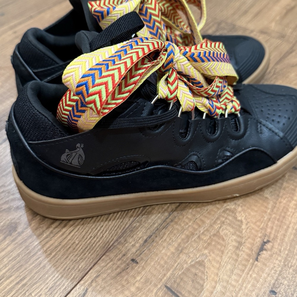 Lanvin Paris Curb Men's Sneakers Black Multi Jumbo Laces Size 44 US 11 Lace Up - Picture 9 of 10